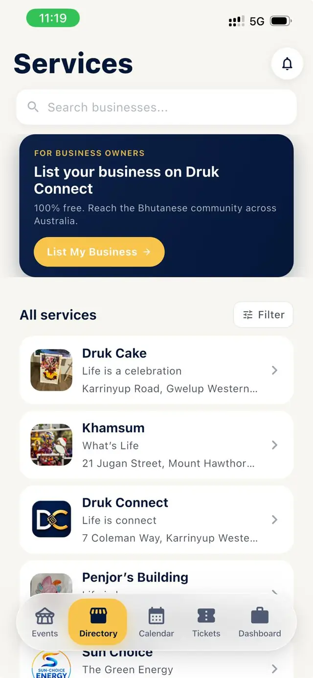 Business directory — Bhutanese-owned services across Australia